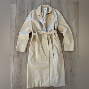 Zara Leather Cream Belted Trench Coat